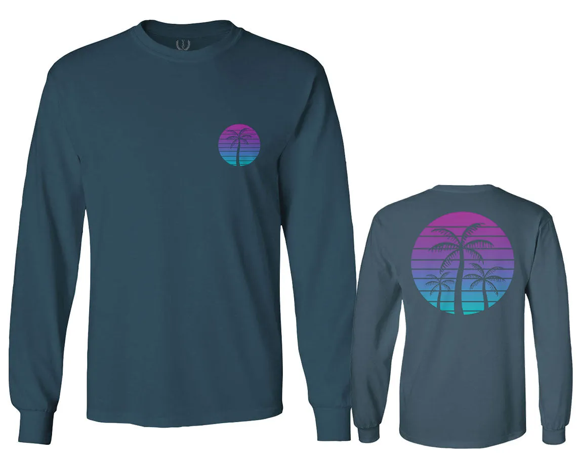 Front and Back Vaporwave Palm Trees Aesthetics Art Beach surf Sunset mens Long sleeve t shirt