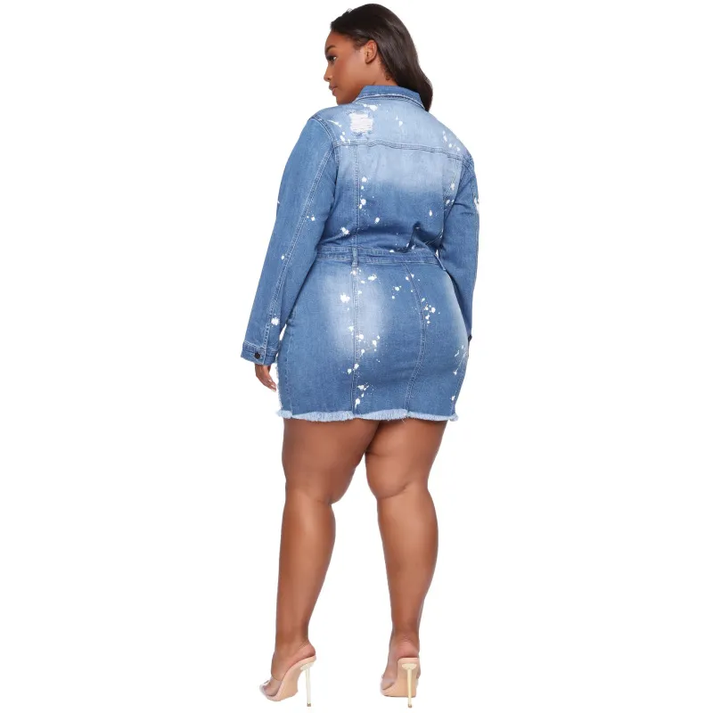 Gia Distressed Button-Up Long Sleeve Denim Mini Dress