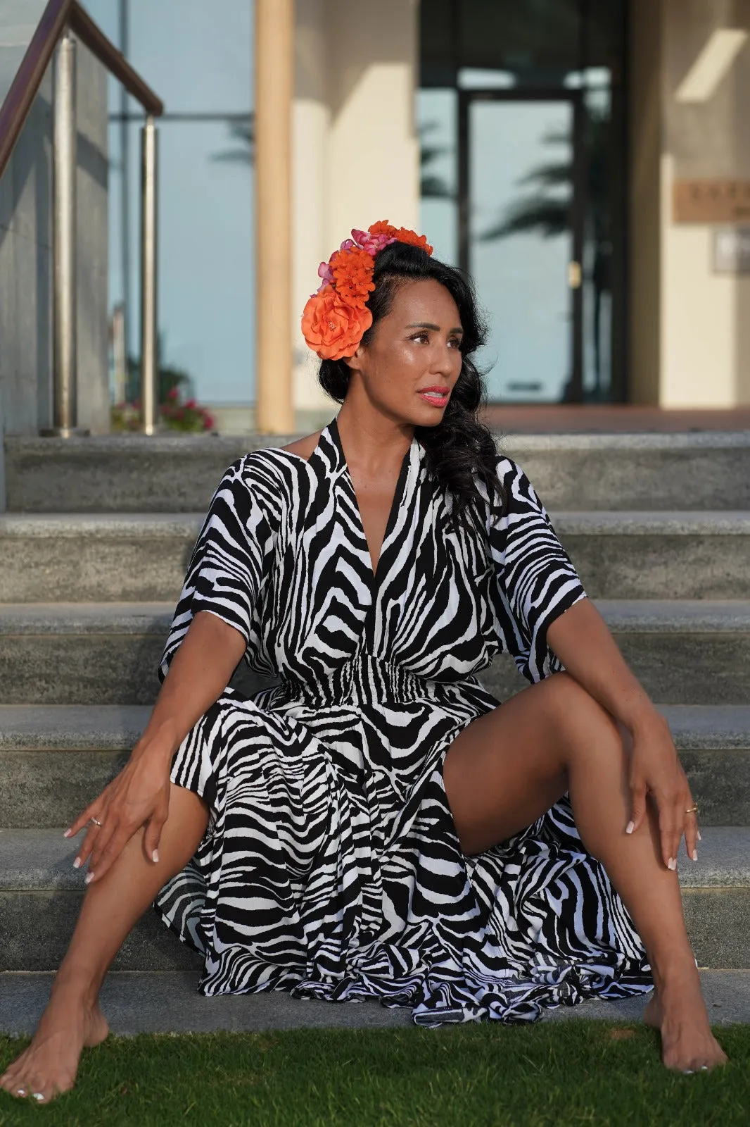 Goddess circle dress in zebra print