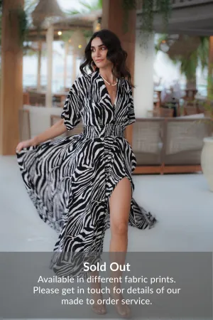 Goddess circle dress in zebra print