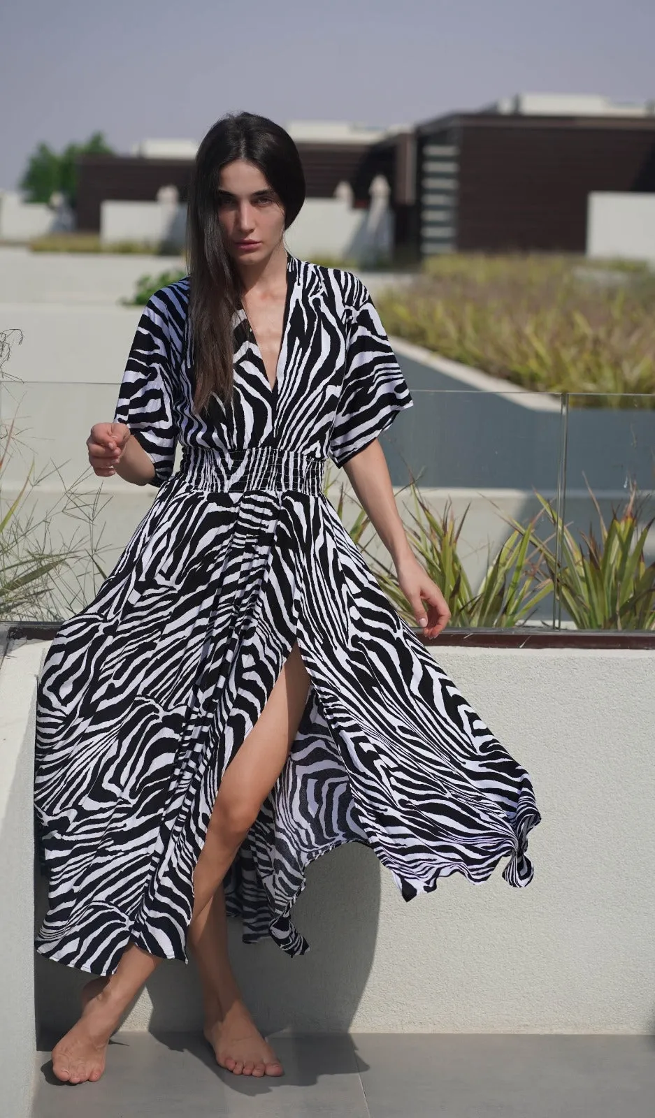 Goddess circle dress in zebra print