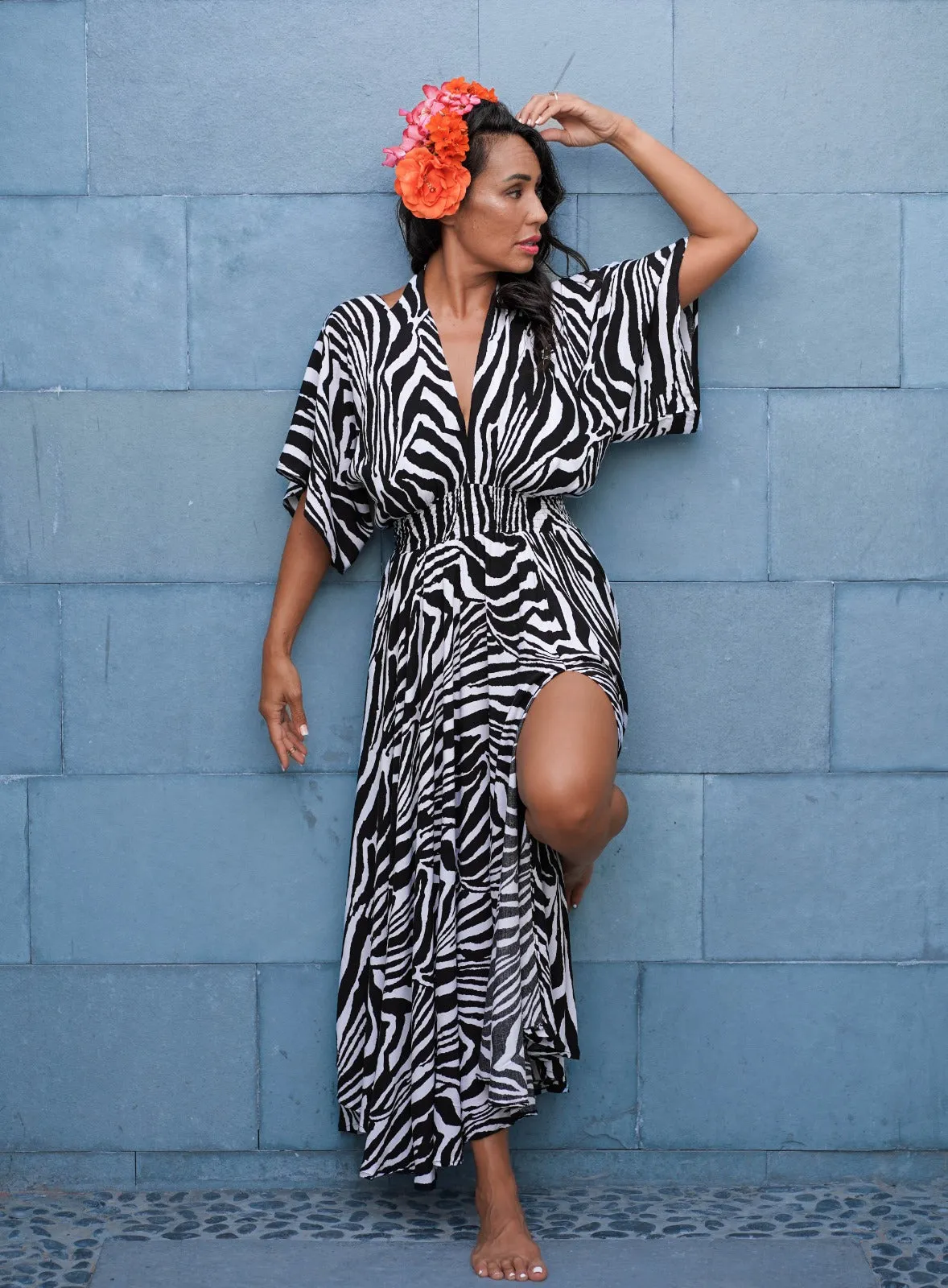 Goddess circle dress in zebra print