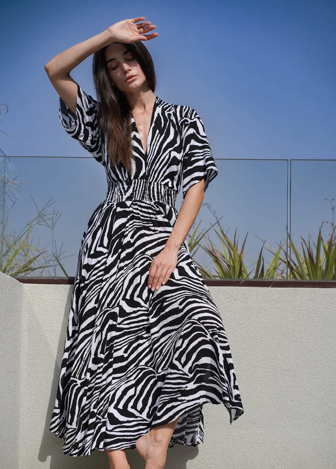 Goddess circle dress in zebra print