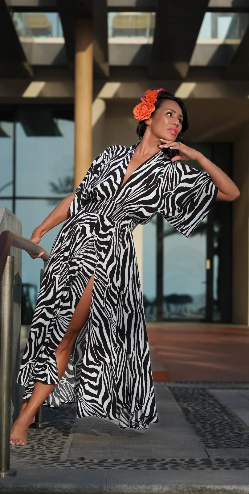 Goddess circle dress in zebra print