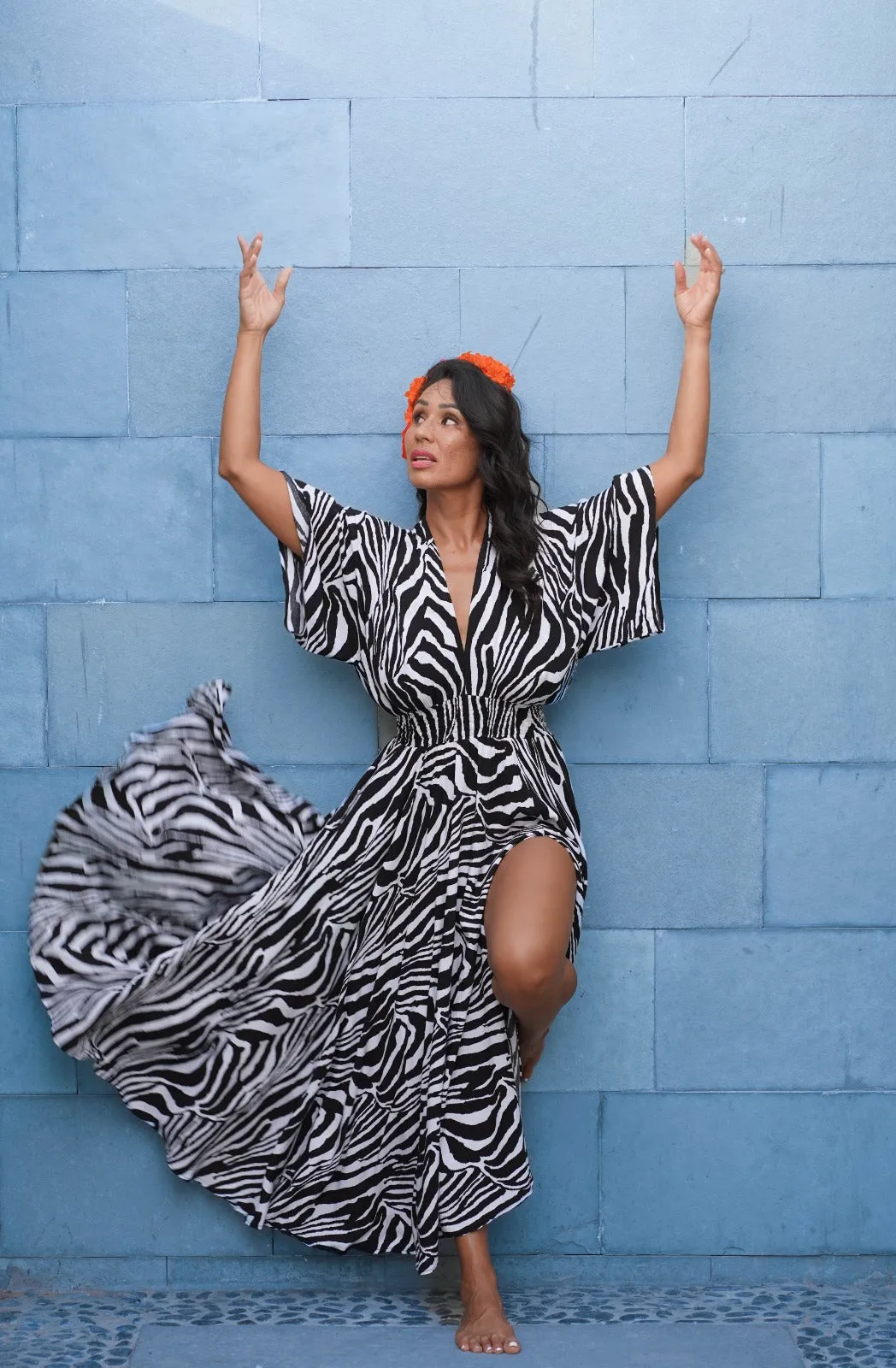 Goddess circle dress in zebra print
