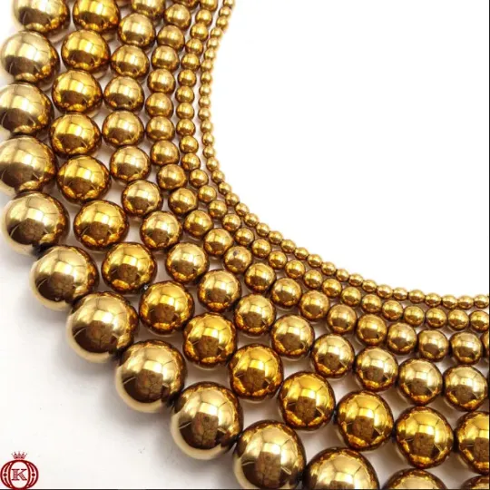 Gold Hematite Beads Smooth Round