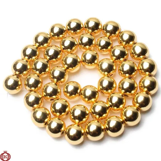 Gold Hematite Beads Smooth Round