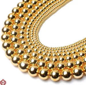 Gold Hematite Beads Smooth Round