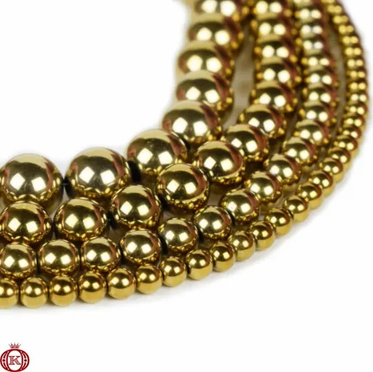 Gold Hematite Beads Smooth Round