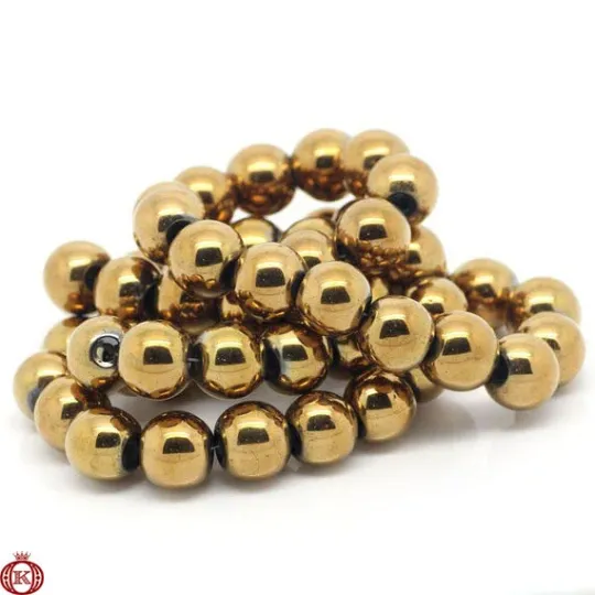 Gold Hematite Beads Smooth Round