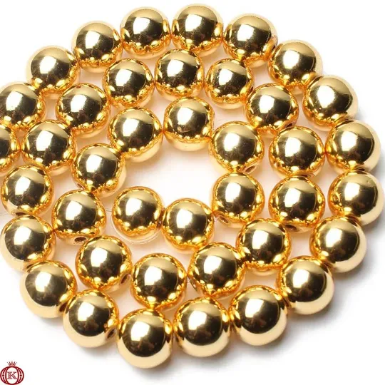 Gold Hematite Beads Smooth Round