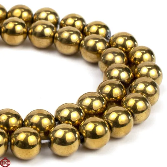 Gold Hematite Beads Smooth Round