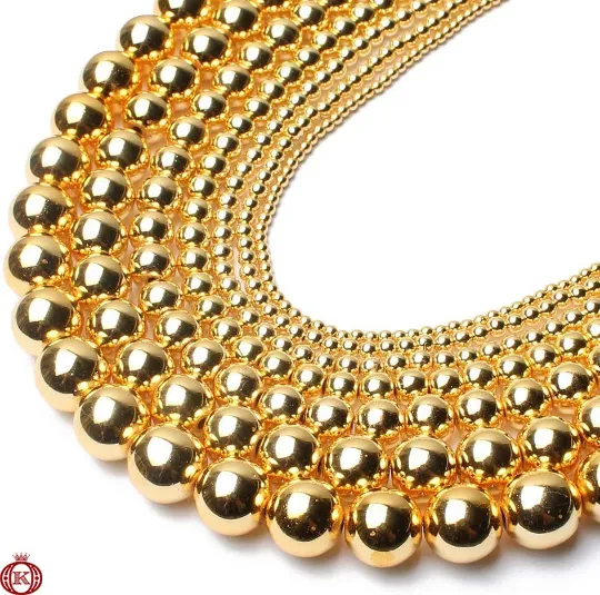 Gold Hematite Beads Smooth Round
