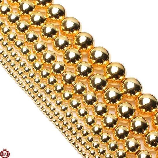 Gold Hematite Beads Smooth Round