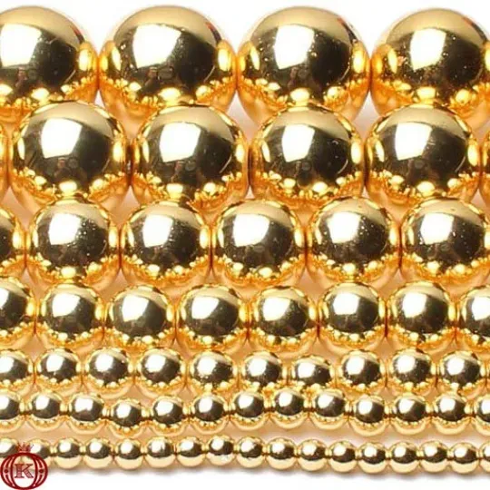Gold Hematite Beads Smooth Round