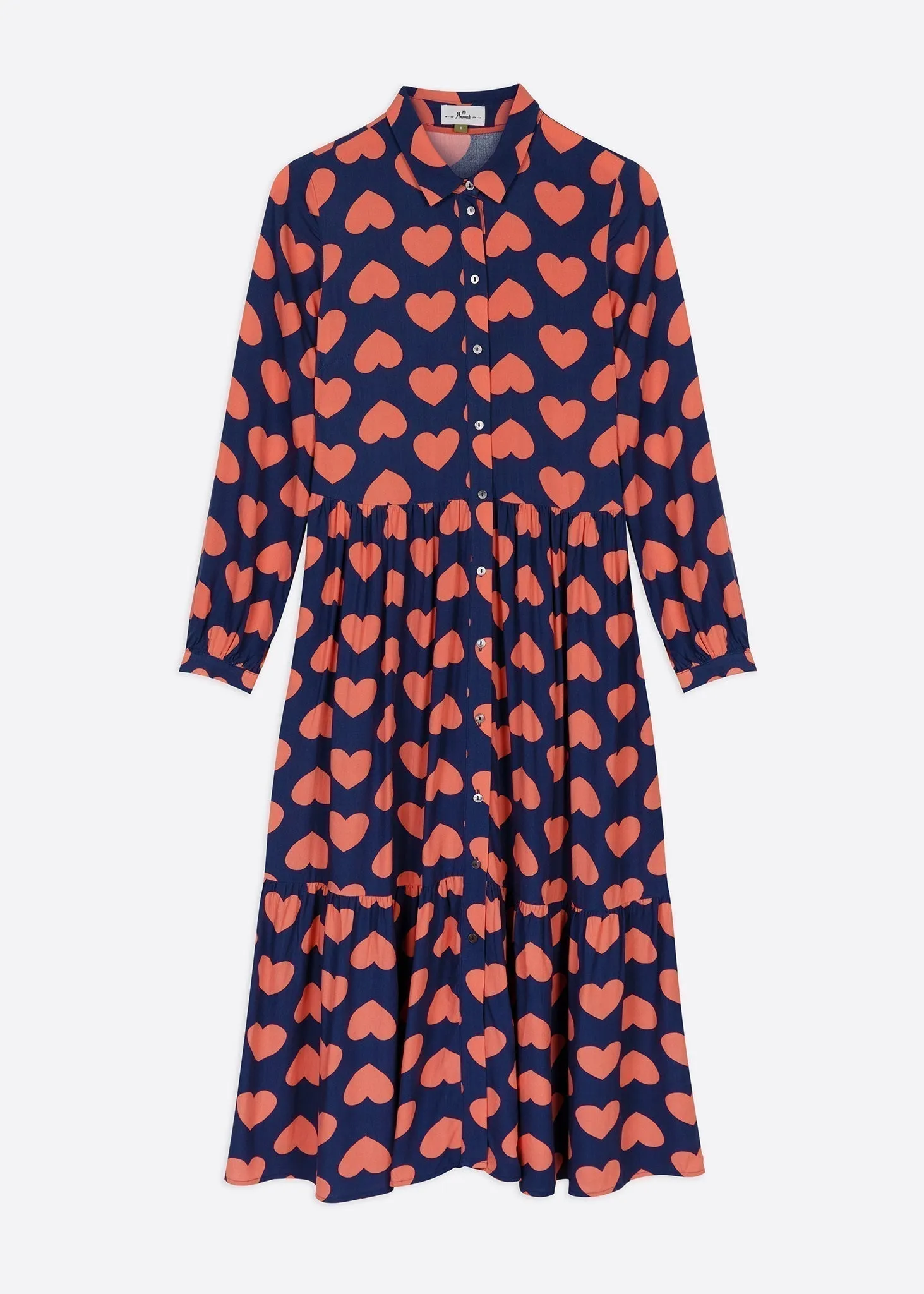 Graphic Heart Ecovero Midi Shirt Dress (Navy/ Coral)