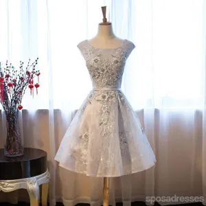 Gray Lace Sexy See Through Homecoming Prom Dresses, Affordable Short Party Prom Sweet 16 Dresses, Perfect Homecoming Cocktail Dresses, CM349