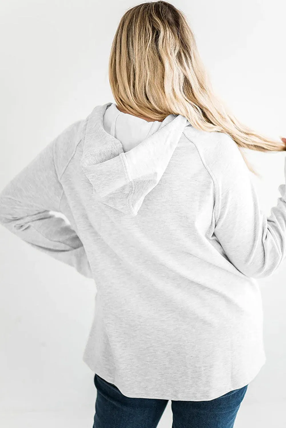 Gray Plus Size Kangaroo Pocket Henley Button Hoodie