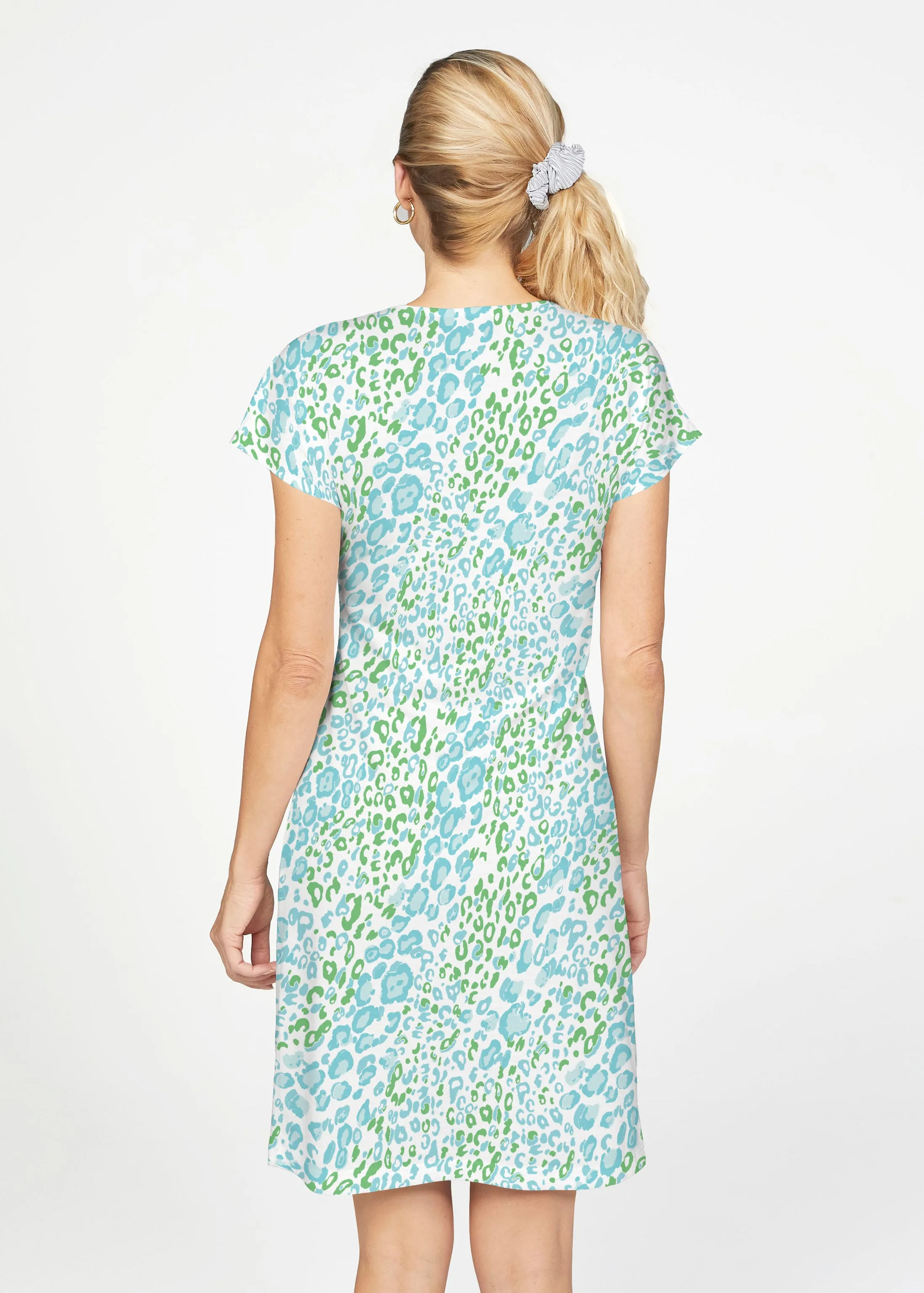 Greek Cat Green (7913) ~ French Terry Short Sleeve Crew Dress