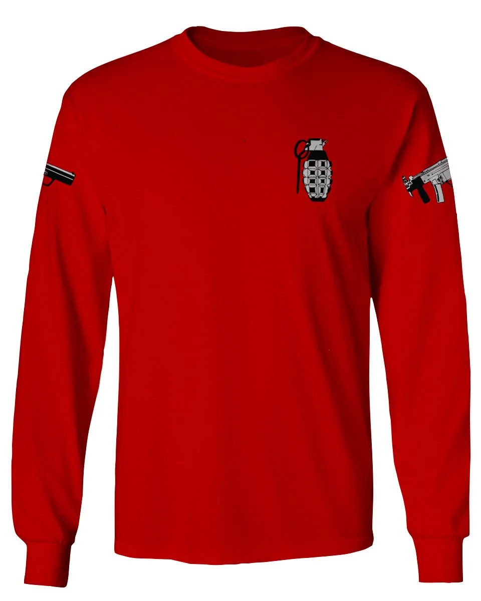 Grenade Guns Second Amendment American Rights Weapons Military mens Long sleeve t shirt