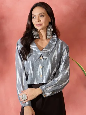 Grey Ikkat Collar Short Jacket