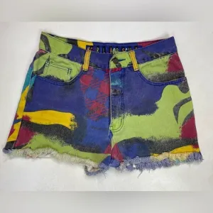 Gurilla Biscuit Cut Off Abstract Denim Jean Shorts Women Size 28 Multicolor 90s