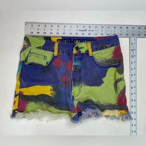 Gurilla Biscuit Cut Off Abstract Denim Jean Shorts Women Size 28 Multicolor 90s