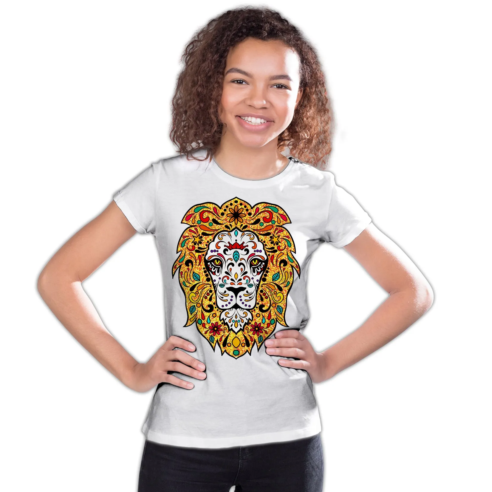 Halloween Day Of The Dead Calavera Lion Sugar Skull Bling Official Youth T-shirt