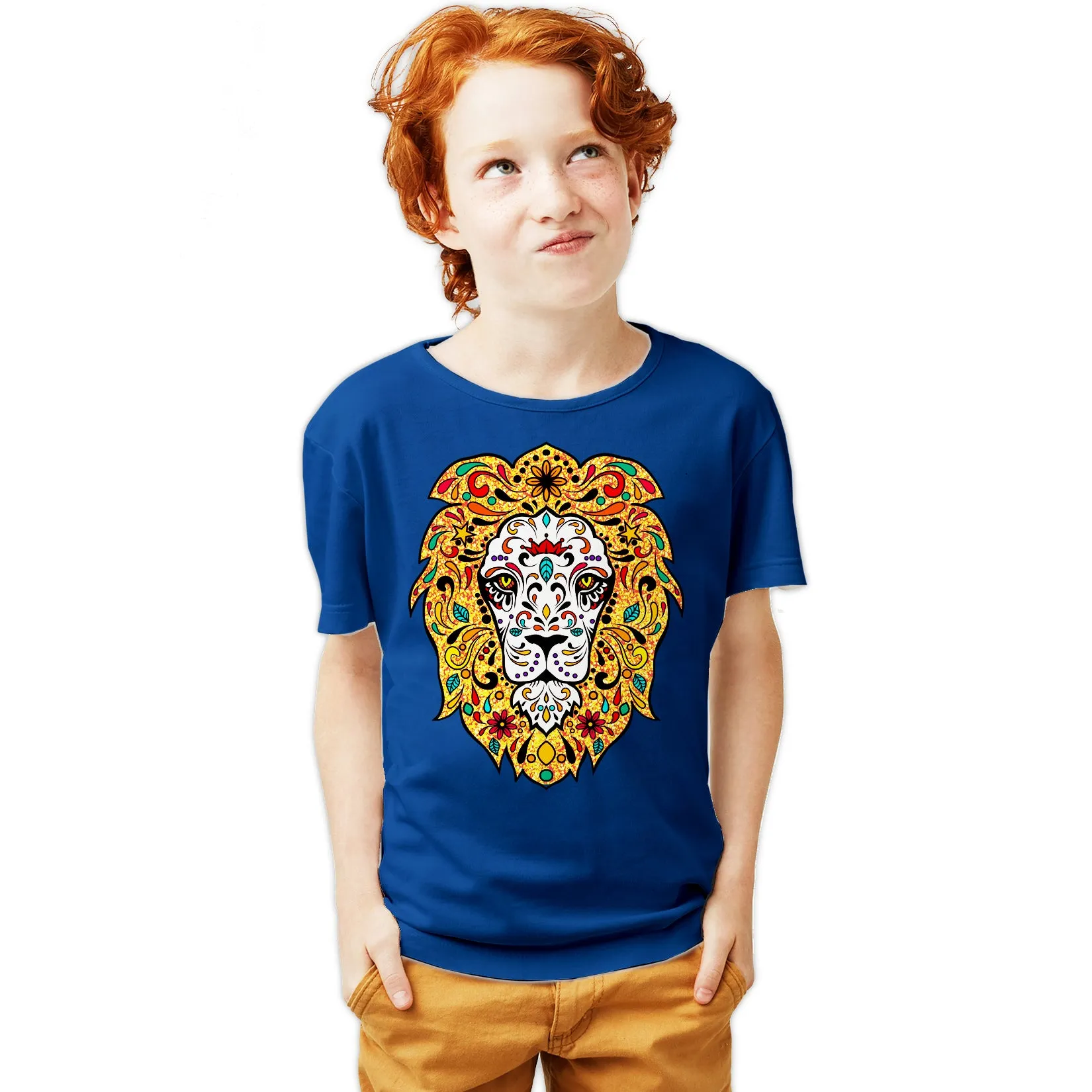 Halloween Day Of The Dead Calavera Lion Sugar Skull Bling Official Youth T-shirt