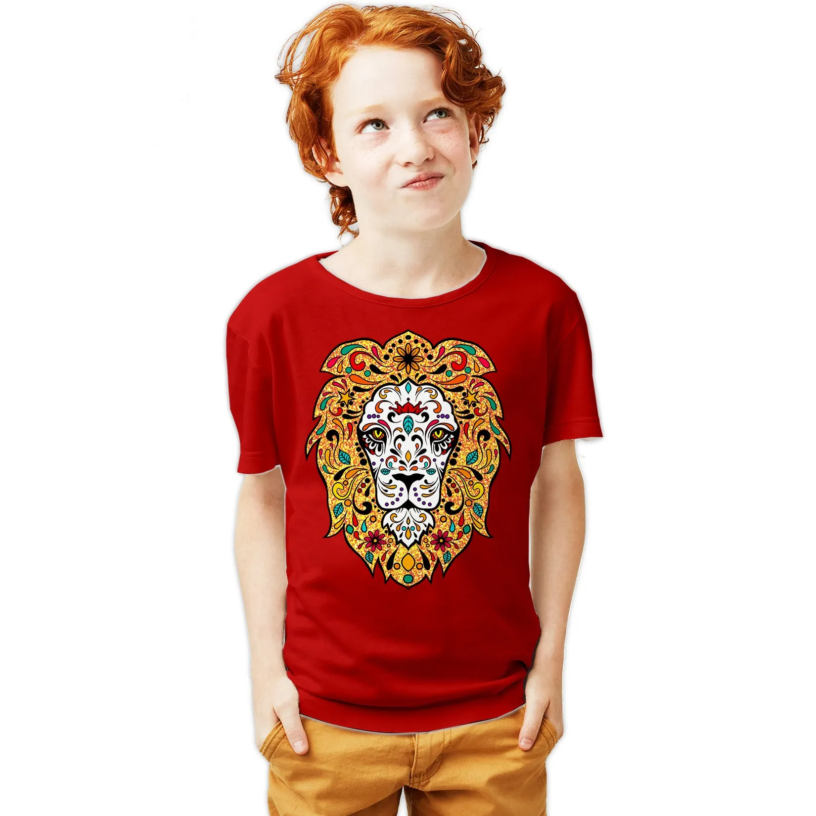 Halloween Day Of The Dead Calavera Lion Sugar Skull Bling Official Youth T-shirt