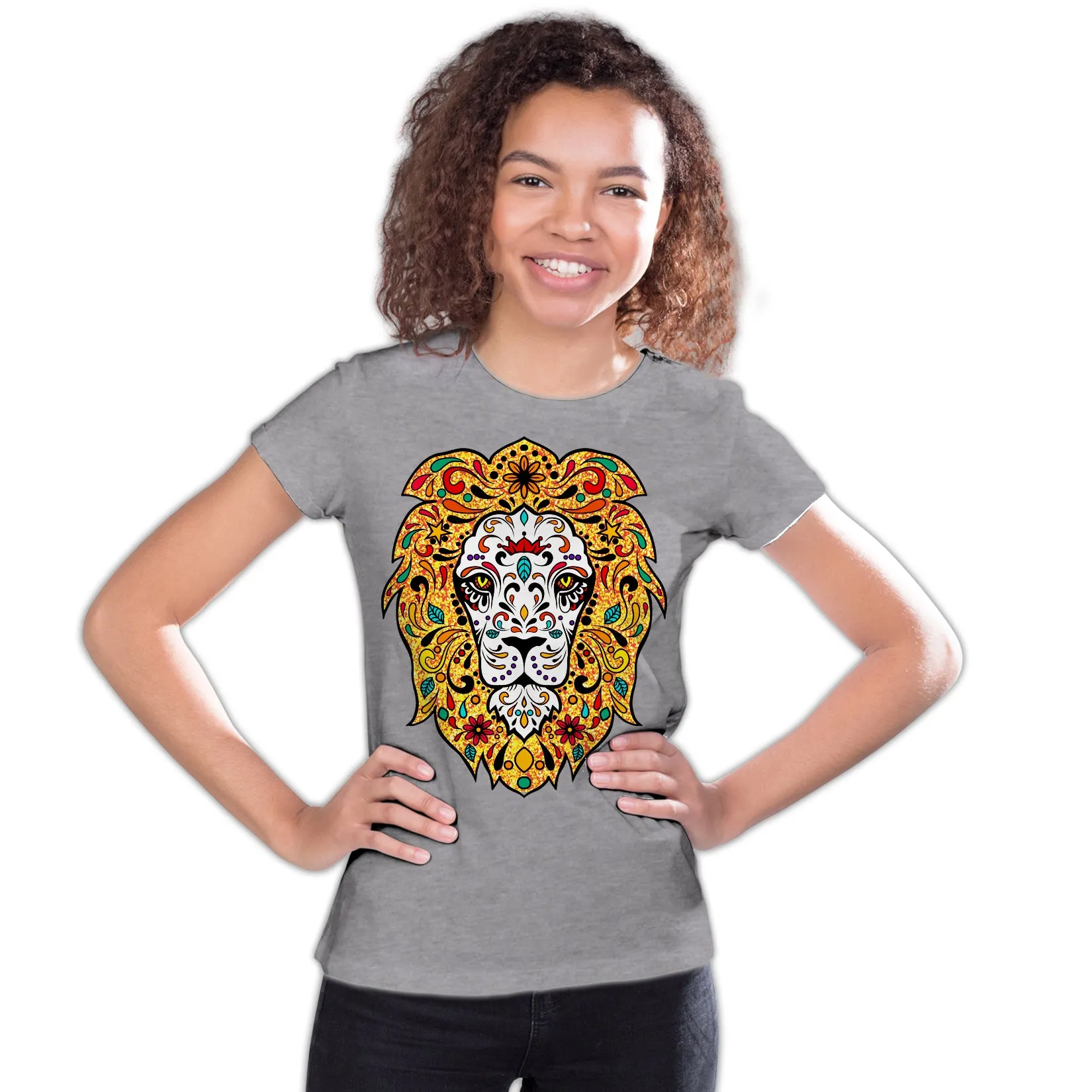 Halloween Day Of The Dead Calavera Lion Sugar Skull Bling Official Youth T-shirt