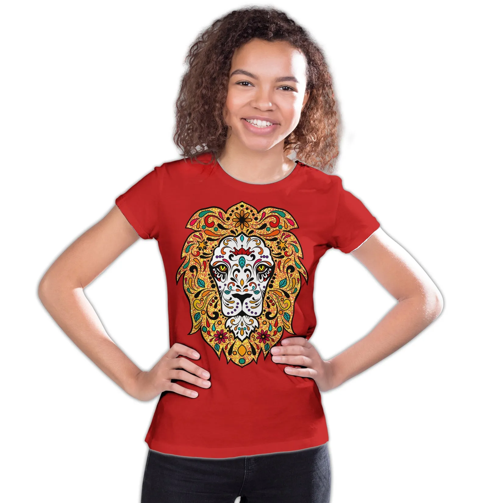 Halloween Day Of The Dead Calavera Lion Sugar Skull Bling Official Youth T-shirt