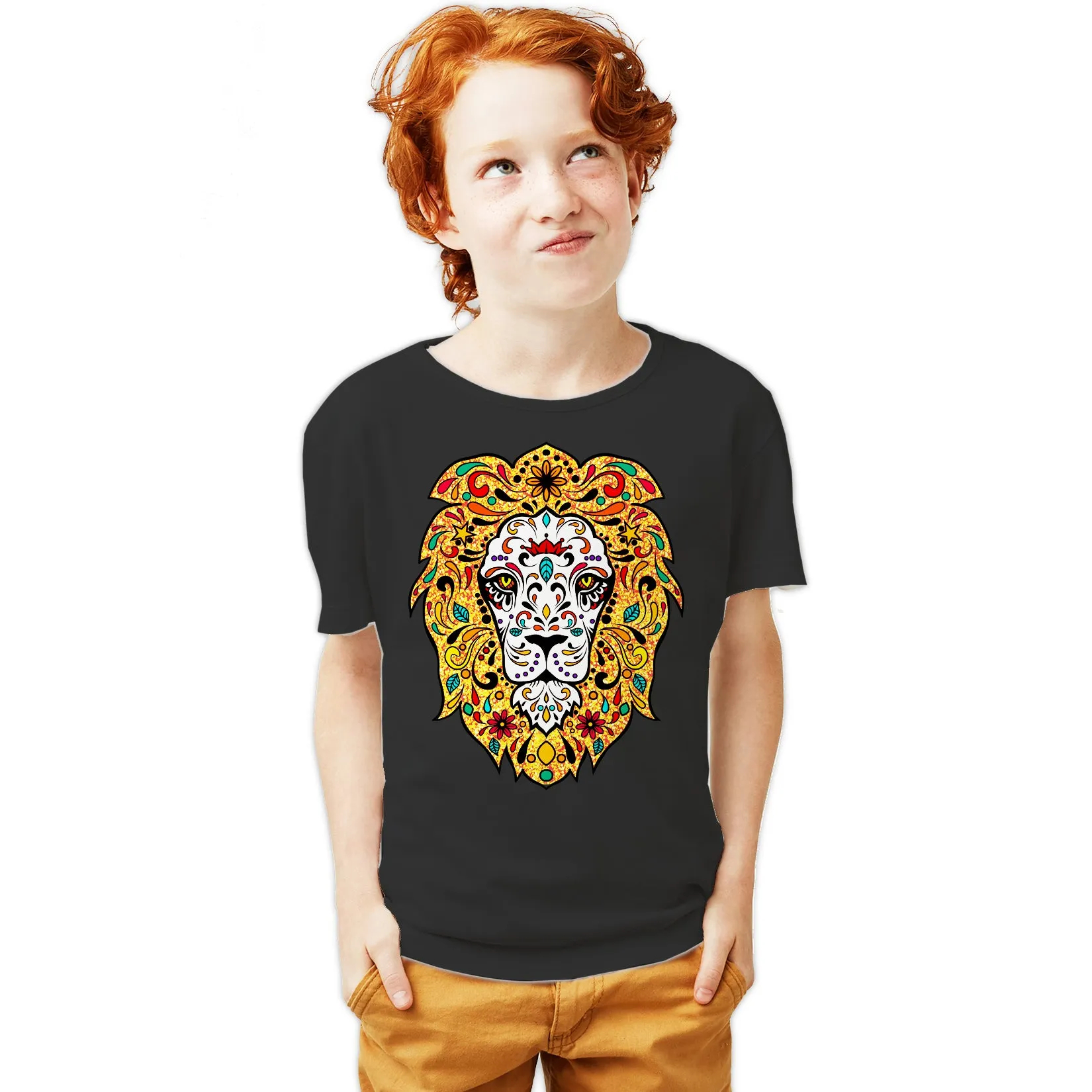 Halloween Day Of The Dead Calavera Lion Sugar Skull Bling Official Youth T-shirt