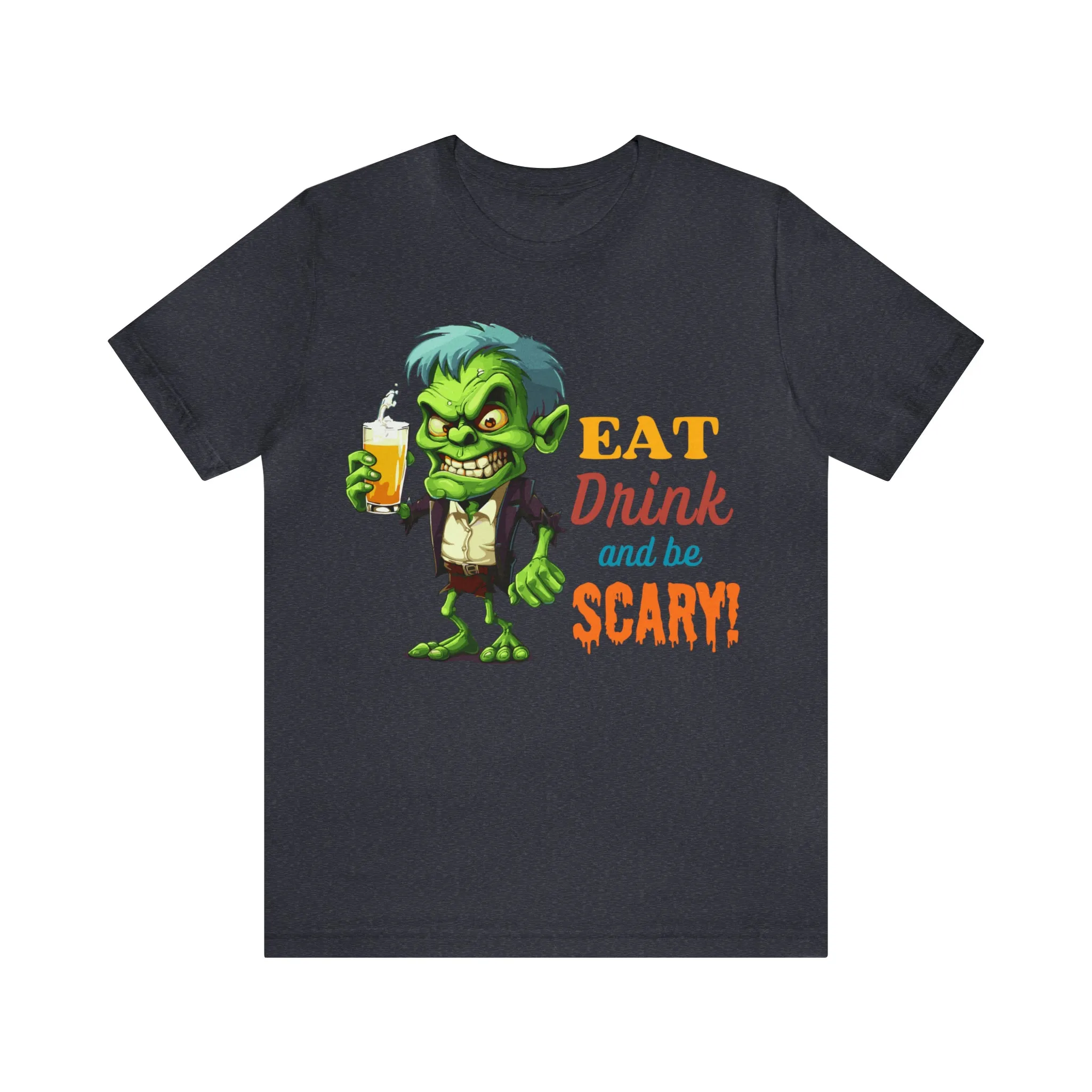 Halloween Eat Drink and Be Scary T-Shirt | Creepy Scary Ghoul Tee |  Bella Canvas 3001Unisex | Ghoul Drinking Short Sleeve Tshirt