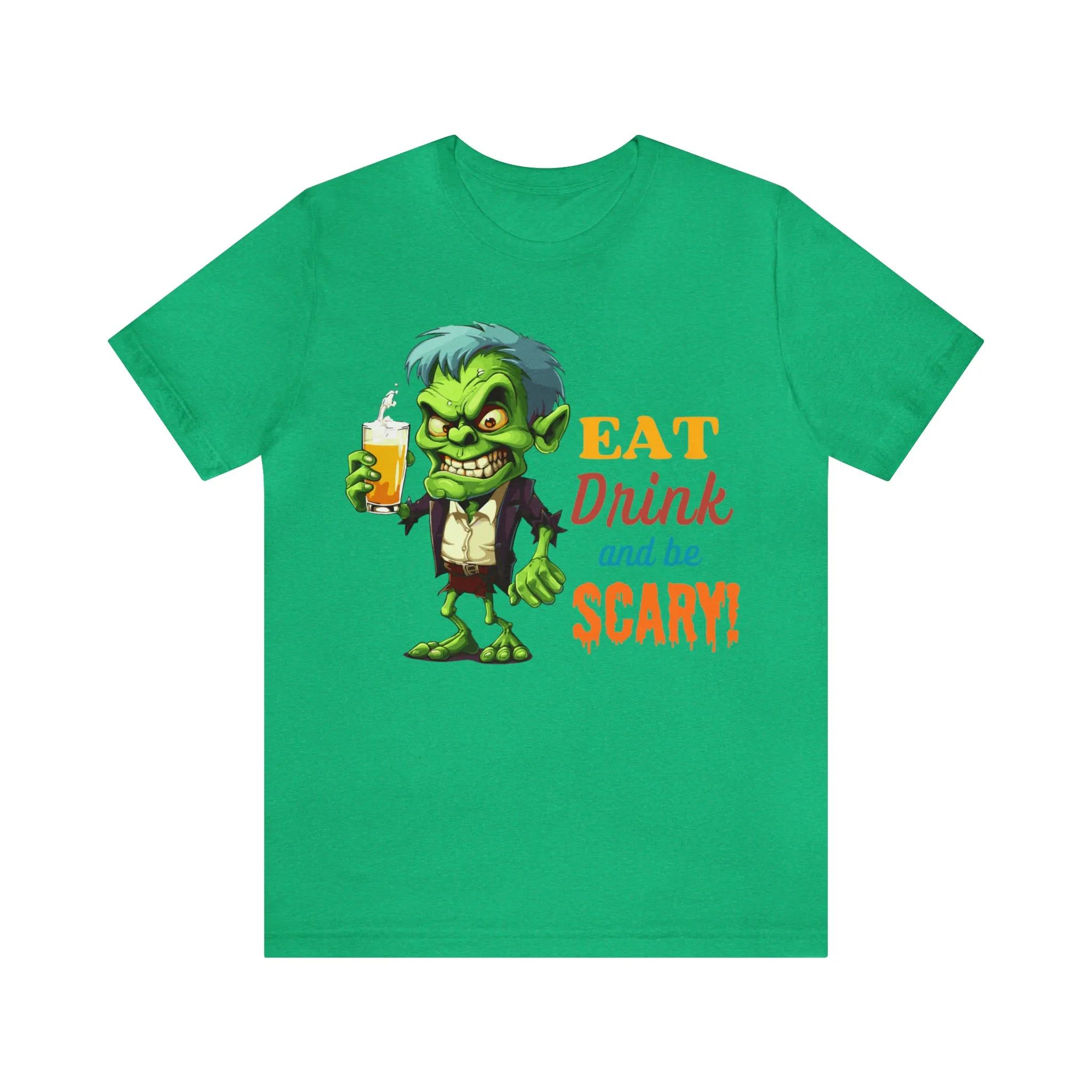 Halloween Eat Drink and Be Scary T-Shirt | Creepy Scary Ghoul Tee |  Bella Canvas 3001Unisex | Ghoul Drinking Short Sleeve Tshirt