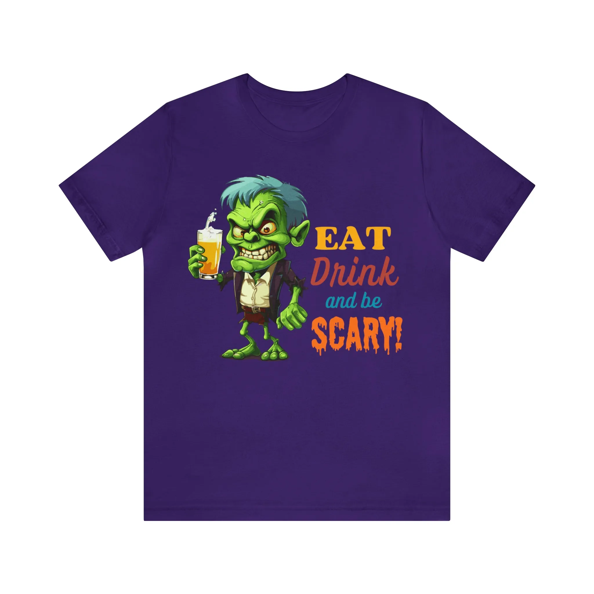 Halloween Eat Drink and Be Scary T-Shirt | Creepy Scary Ghoul Tee |  Bella Canvas 3001Unisex | Ghoul Drinking Short Sleeve Tshirt
