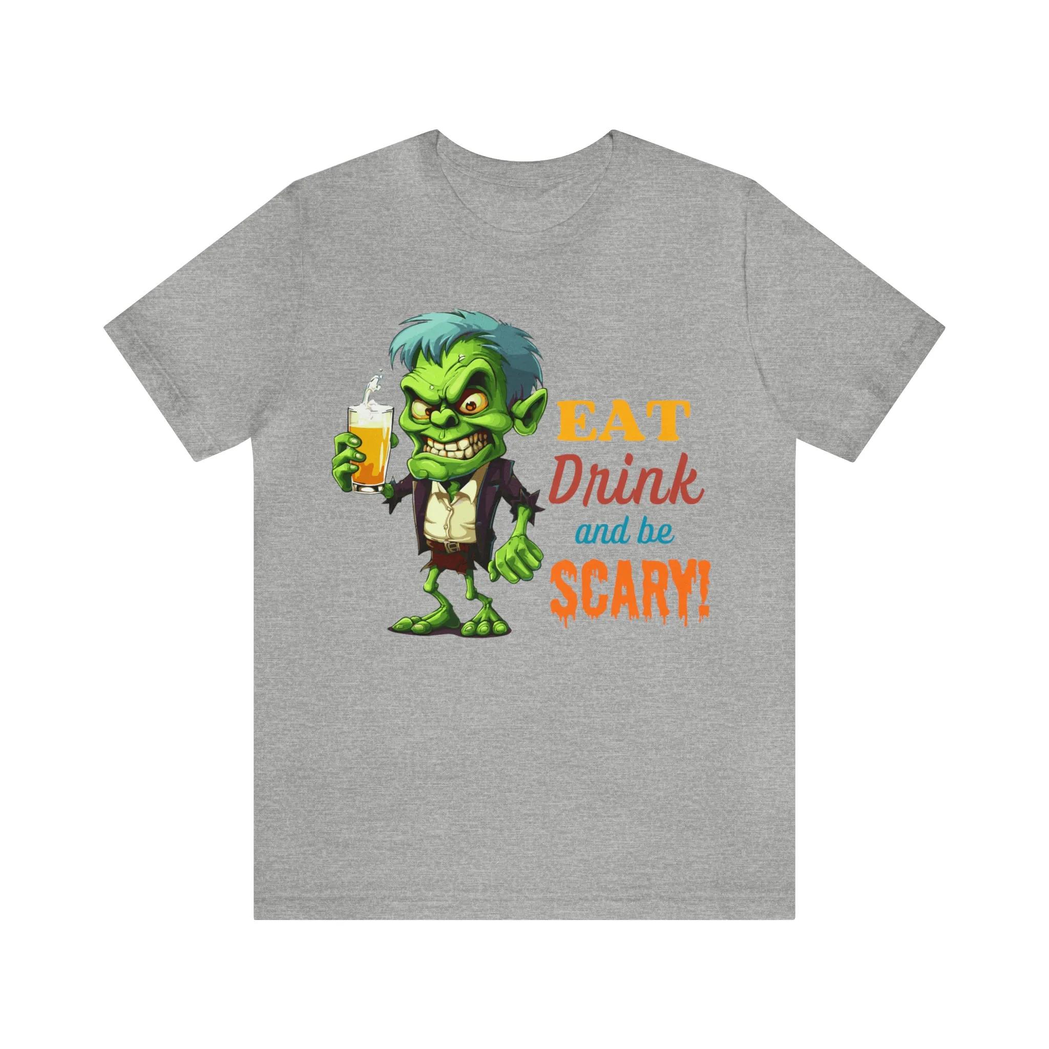 Halloween Eat Drink and Be Scary T-Shirt | Creepy Scary Ghoul Tee |  Bella Canvas 3001Unisex | Ghoul Drinking Short Sleeve Tshirt