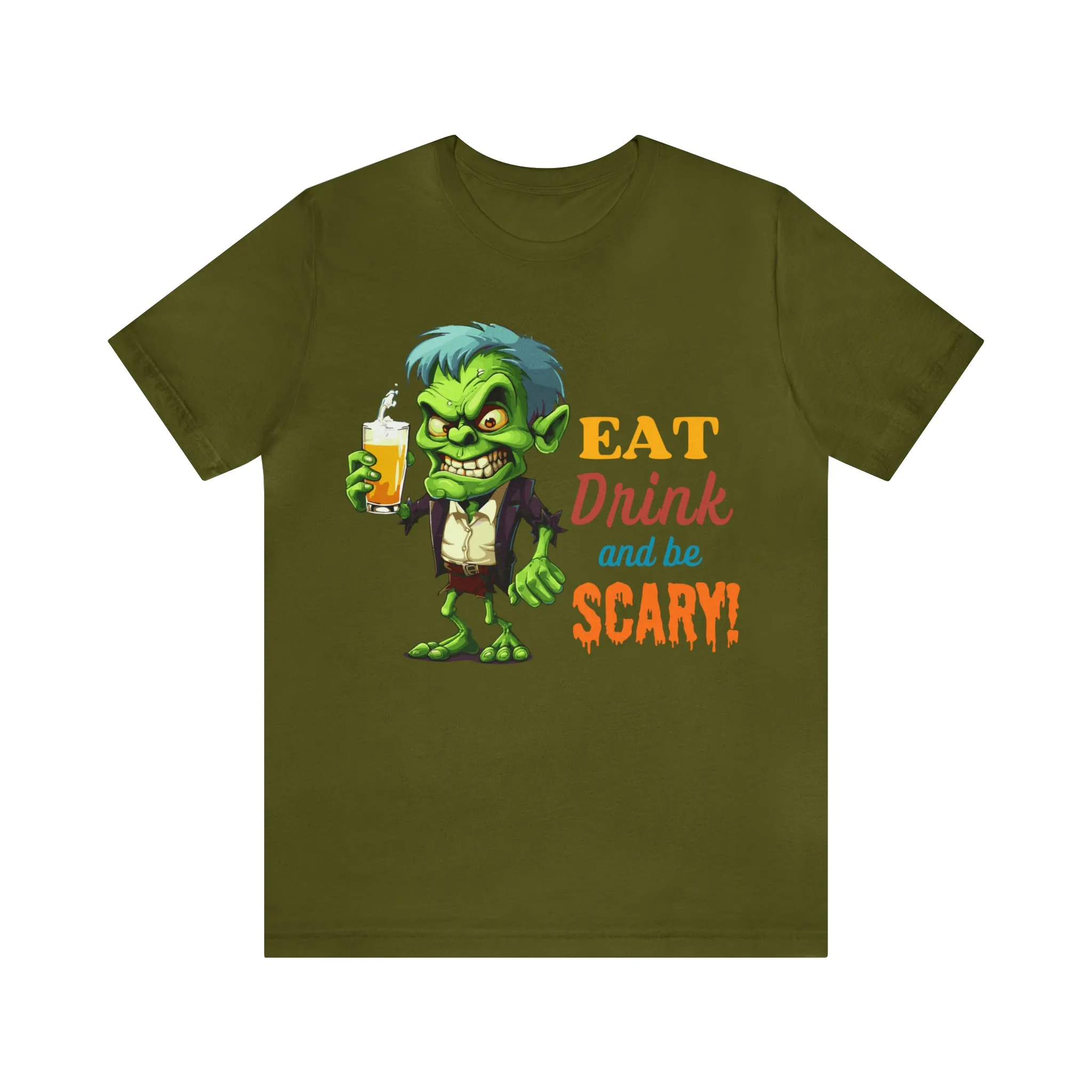 Halloween Eat Drink and Be Scary T-Shirt | Creepy Scary Ghoul Tee |  Bella Canvas 3001Unisex | Ghoul Drinking Short Sleeve Tshirt