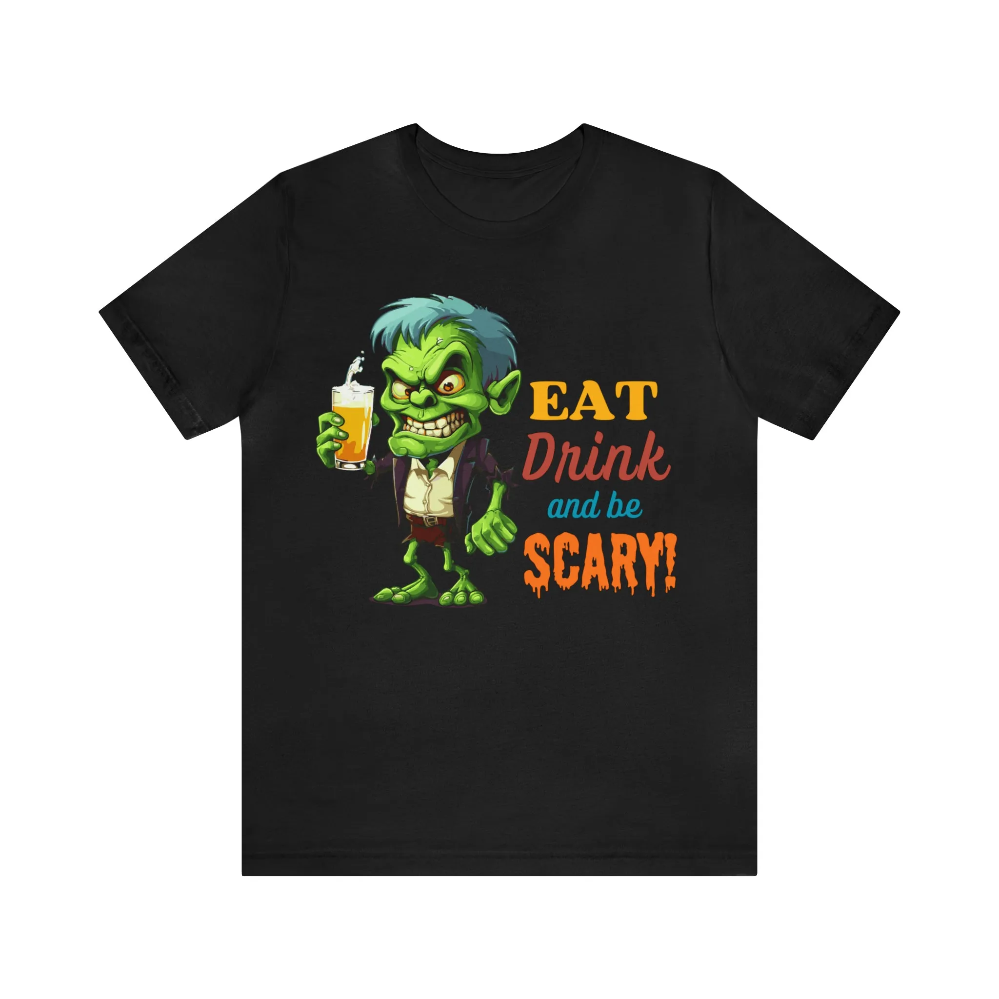 Halloween Eat Drink and Be Scary T-Shirt | Creepy Scary Ghoul Tee |  Bella Canvas 3001Unisex | Ghoul Drinking Short Sleeve Tshirt