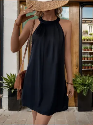 Halter Mini Dress with High Neckline and Relaxed Fit