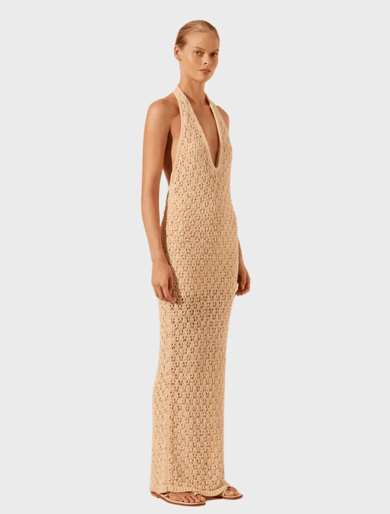 Halter Open Back Maxi Dress - Oat