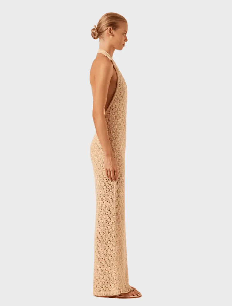 Halter Open Back Maxi Dress - Oat