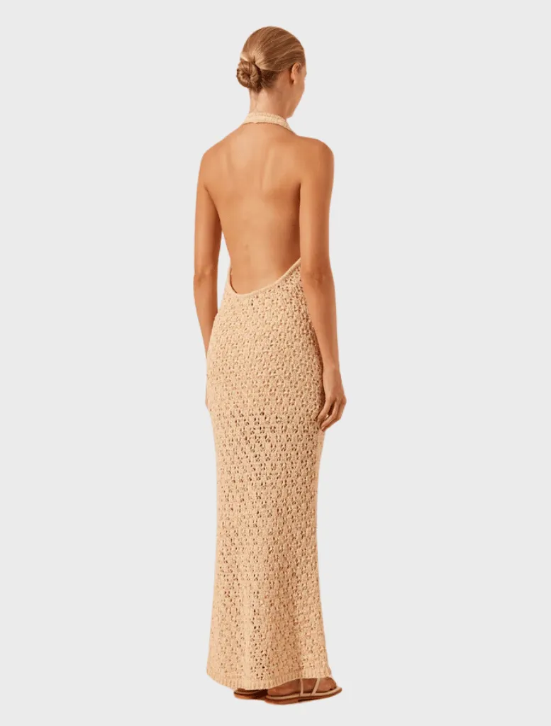 Halter Open Back Maxi Dress - Oat