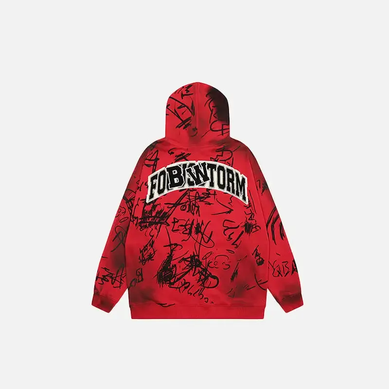 Hand-Drawn Y2K Full Zip Hoodie for Unique Streetwear Style