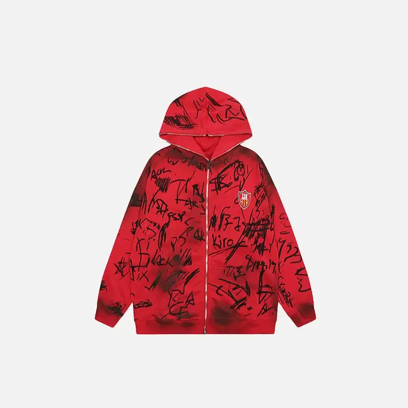Hand-Drawn Y2K Full Zip Hoodie for Unique Streetwear Style