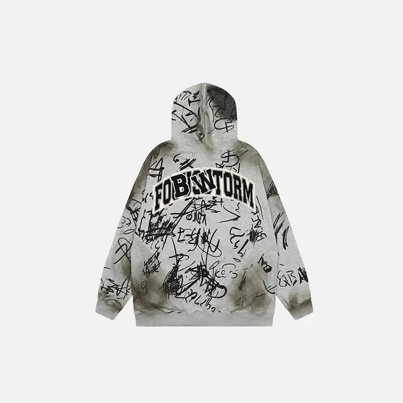 Hand-Drawn Y2K Full Zip Hoodie for Unique Streetwear Style