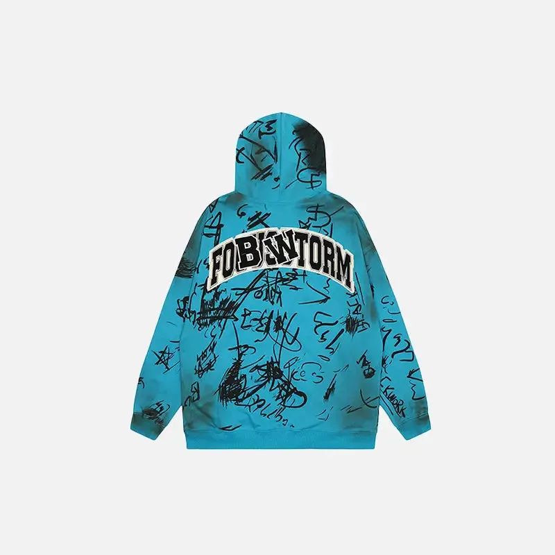Hand-Drawn Y2K Full Zip Hoodie for Unique Streetwear Style