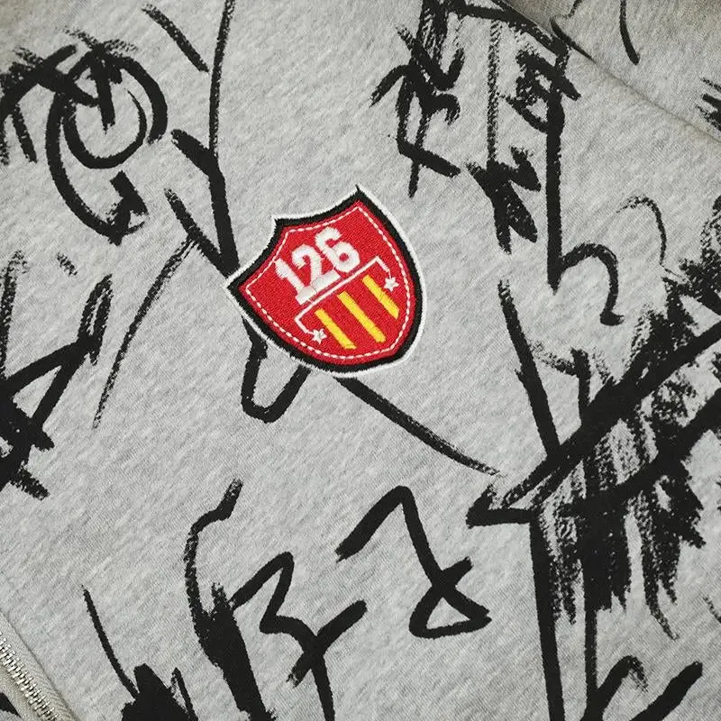 Hand-Drawn Y2K Full Zip Hoodie for Unique Streetwear Style