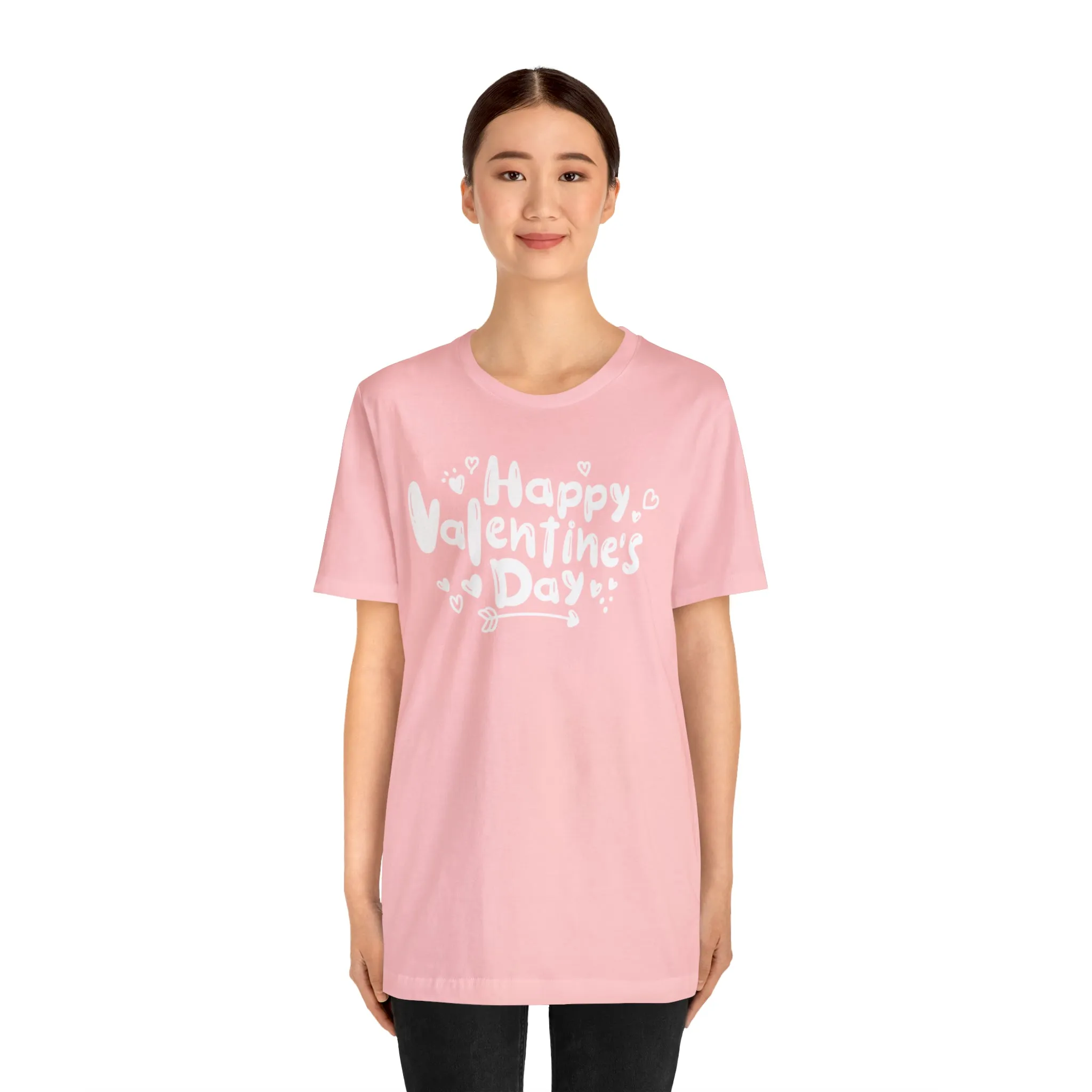 Happy Valentine's Day Script T-Shirt | Love You Tee |  Bella Canvas 3001 Unisex |  Hearts and Arrows Short Sleeve Tshirt