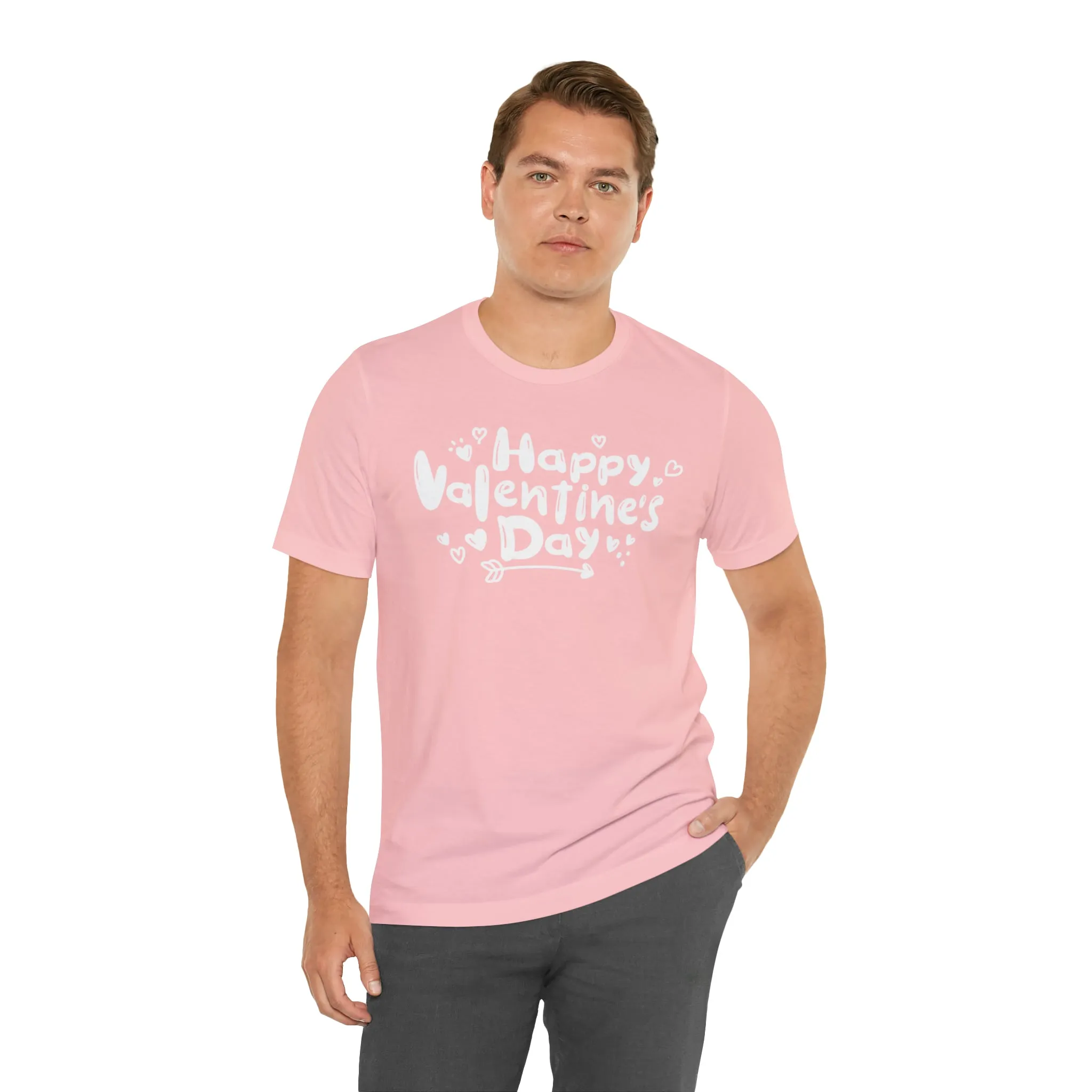 Happy Valentine's Day Script T-Shirt | Love You Tee |  Bella Canvas 3001 Unisex |  Hearts and Arrows Short Sleeve Tshirt